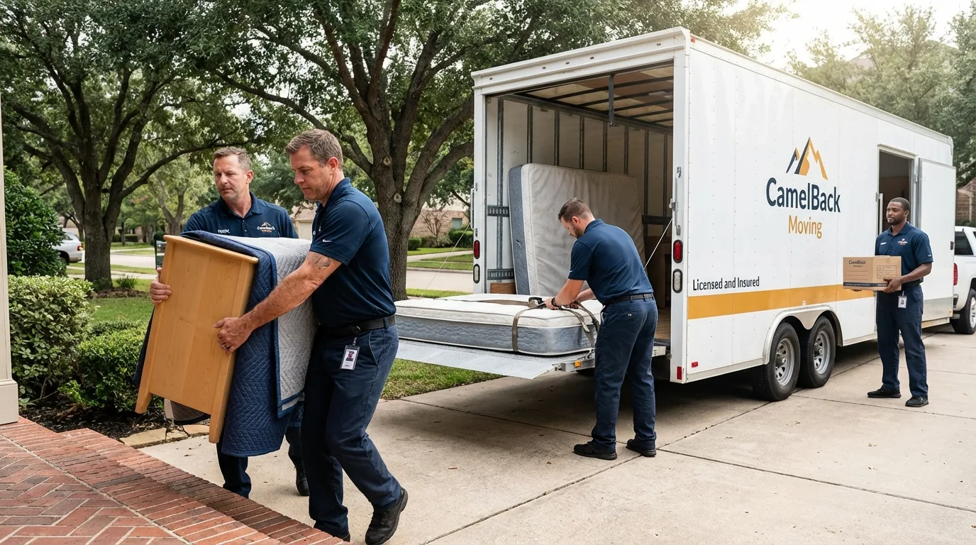 Crew loading residential truck for cross-state move from Mound City, KS