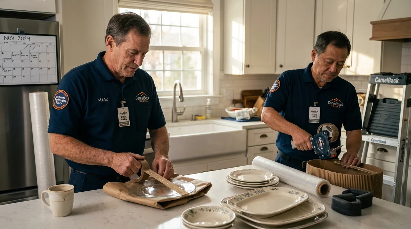Professional crew packing kitchen dishware in Mound City, KS